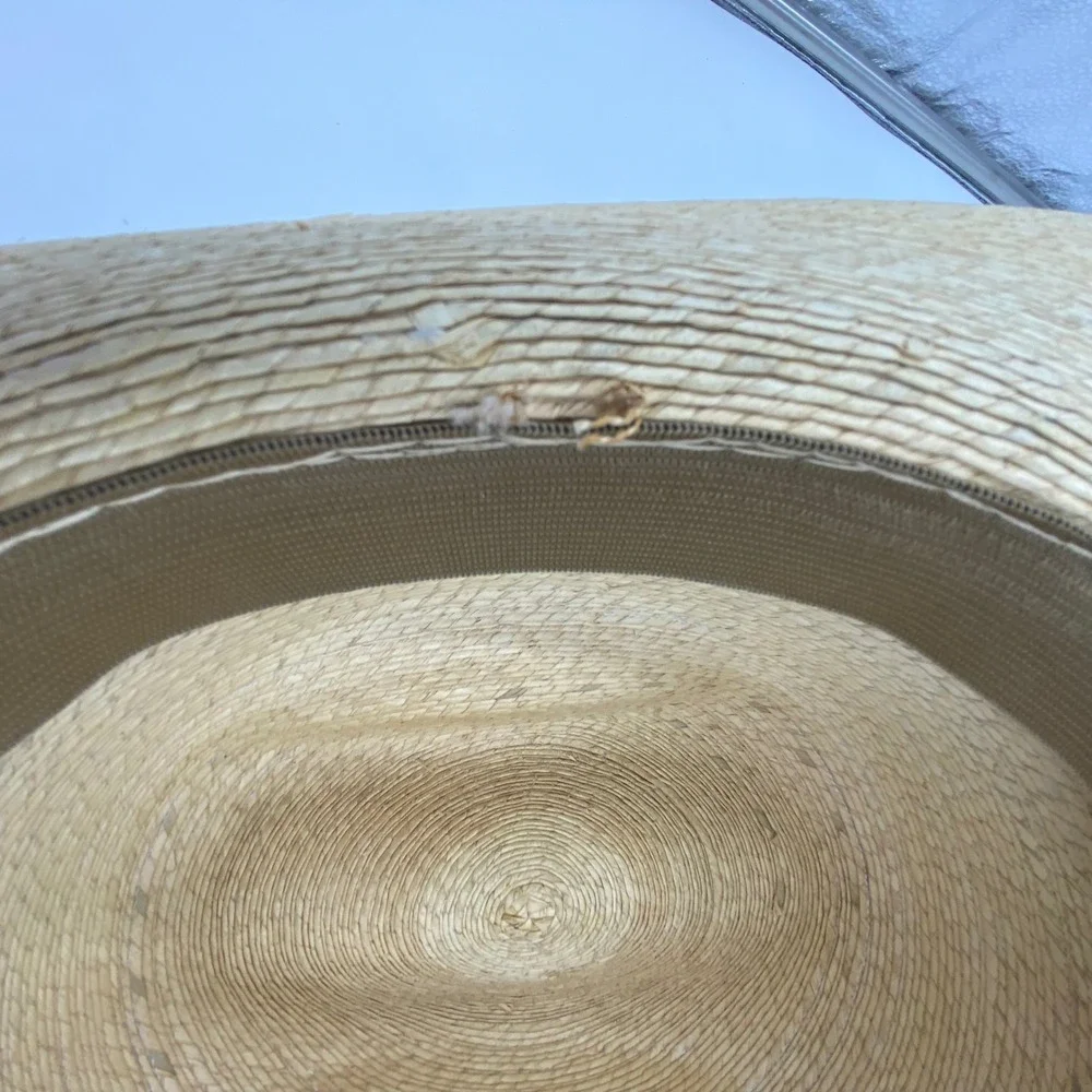 Large Straw Cowboy Hat Beige Black Greek Key Trim Western Rodeo Festival Charro